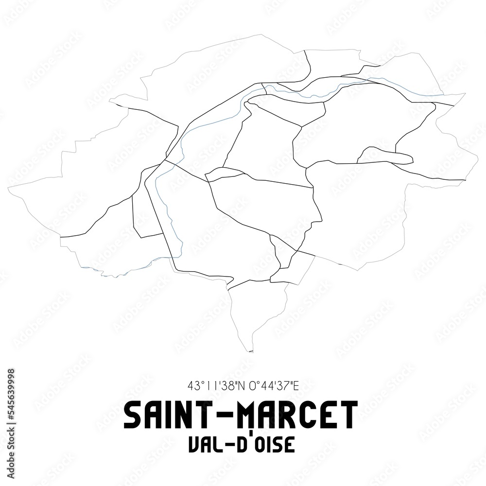 SAINT-MARCET Val-d'Oise. Minimalistic street map with black and white lines.