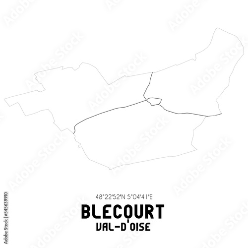 BLECOURT Val-d'Oise. Minimalistic street map with black and white lines.