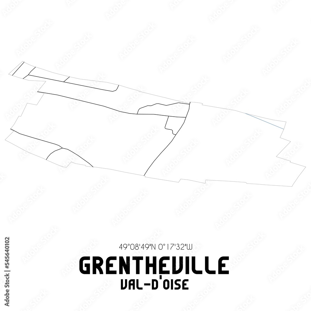 GRENTHEVILLE Val-d'Oise. Minimalistic street map with black and white lines.