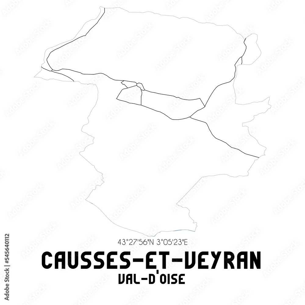 CAUSSES-ET-VEYRAN Val-d'Oise. Minimalistic street map with black and white lines. CAUSSES-ET-VEYRAN Val-d'Oise. Minimalistic street map with black and white lines.