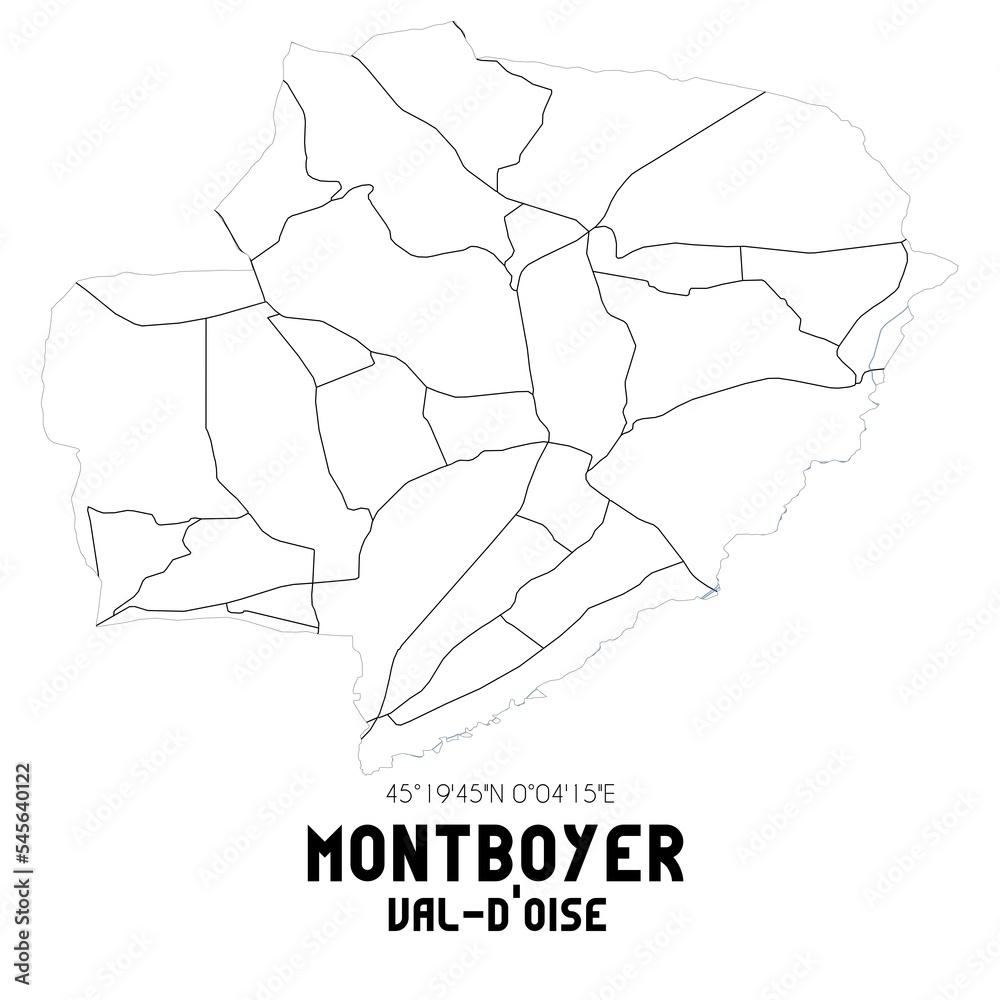 MONTBOYER Val-d'Oise. Minimalistic street map with black and white lines.