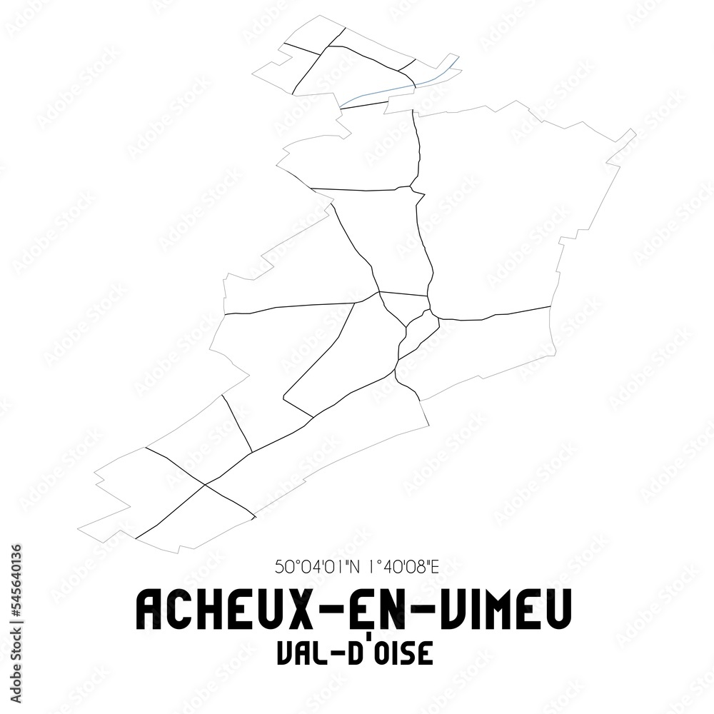 ACHEUX-EN-VIMEU Val-d'Oise. Minimalistic street map with black and white lines. ACHEUX-EN-VIMEU Val-d'Oise. Minimalistic street map with black and white lines.