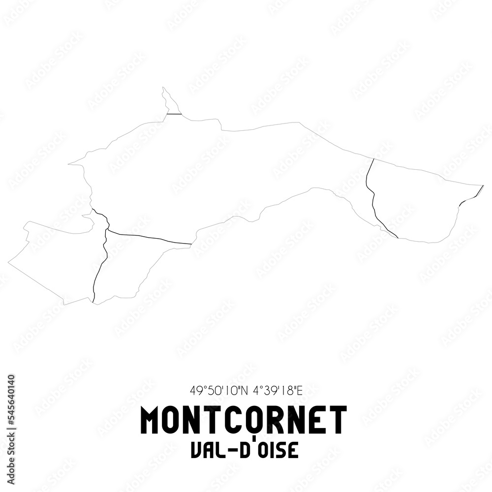 MONTCORNET Val-d'Oise. Minimalistic street map with black and white lines.