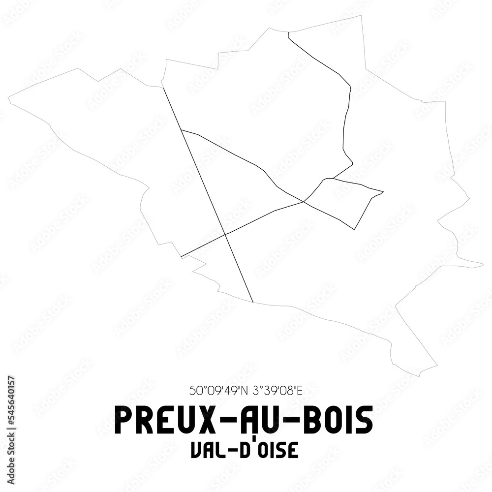 PREUX-AU-BOIS Val-d'Oise. Minimalistic street map with black and white lines. PREUX-AU-BOIS Val-d'Oise. Minimalistic street map with black and white lines.