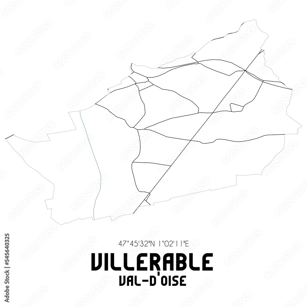 VILLERABLE Val-d'Oise. Minimalistic street map with black and white lines. VILLERABLE Val-d'Oise. Minimalistic street map with black and white lines.