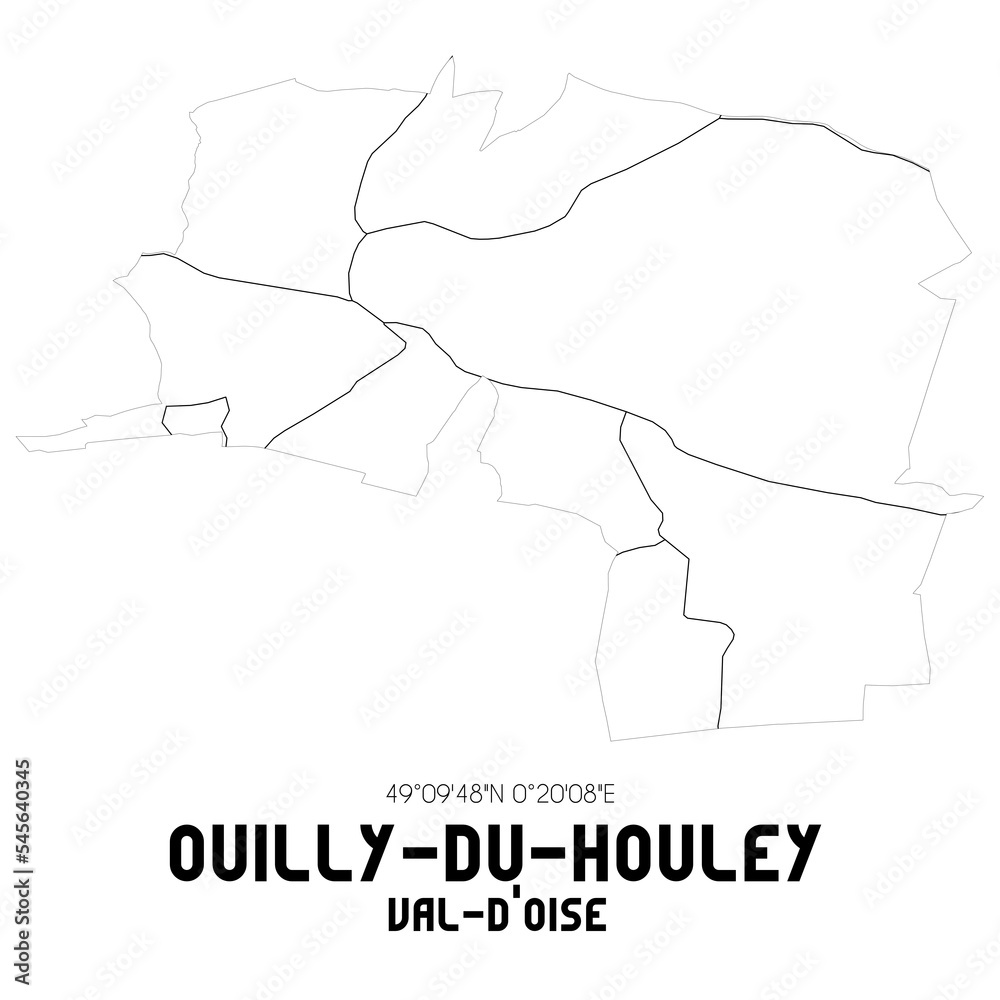 OUILLY-DU-HOULEY Val-d'Oise. Minimalistic street map with black and white lines.