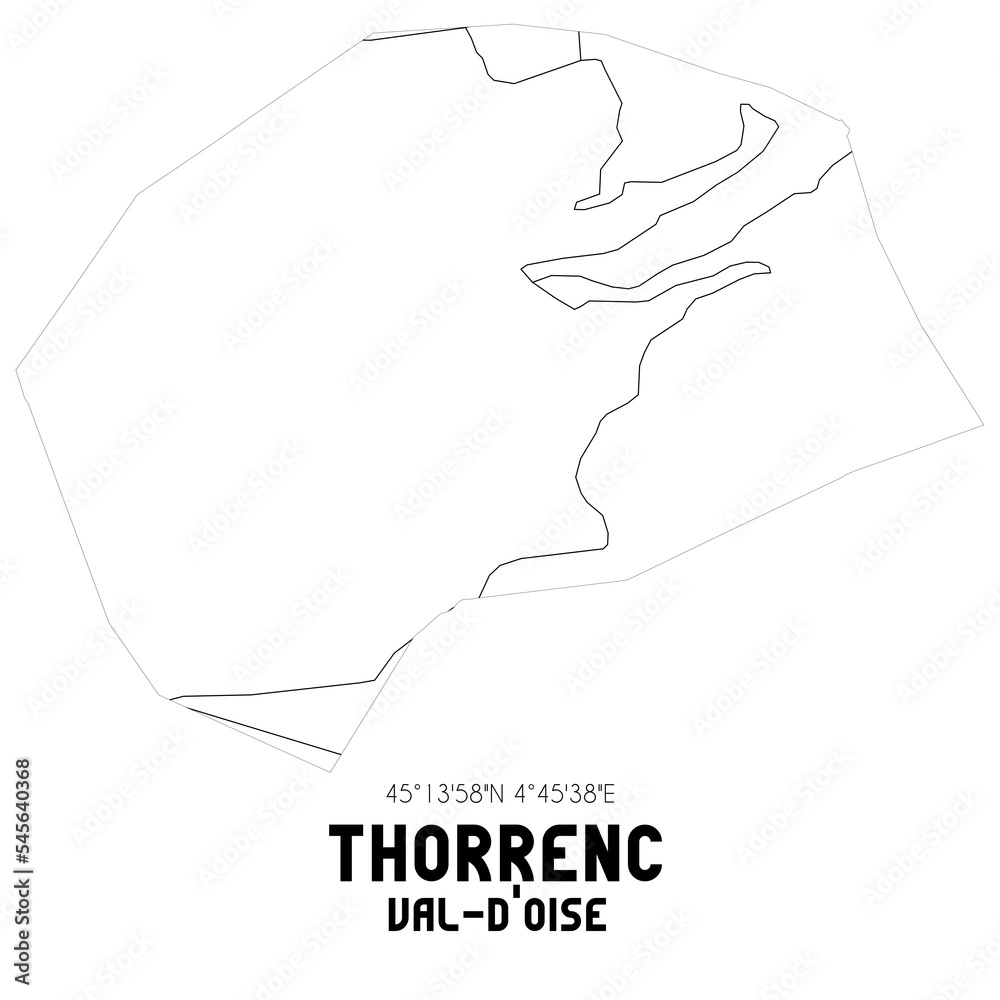 THORRENC Val-d'Oise. Minimalistic street map with black and white lines. THORRENC Val-d'Oise. Minimalistic street map with black and white lines.