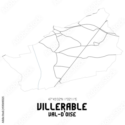VILLERABLE Val-d'Oise. Minimalistic street map with black and white lines.