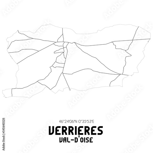 VERRIERES Val-d'Oise. Minimalistic street map with black and white lines. photo