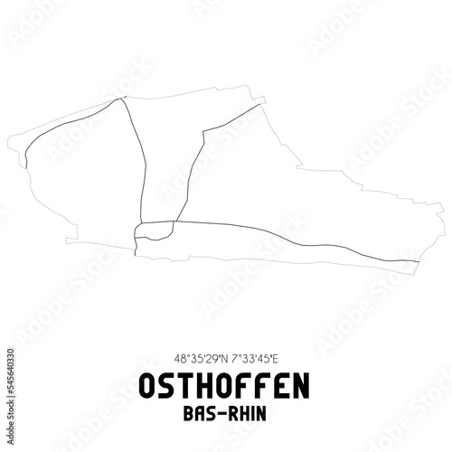 OSTHOFFEN Bas-Rhin. Minimalistic street map with black and white lines. photo