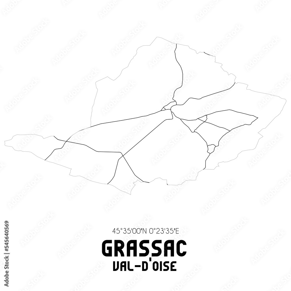 GRASSAC Val-d'Oise. Minimalistic street map with black and white lines.