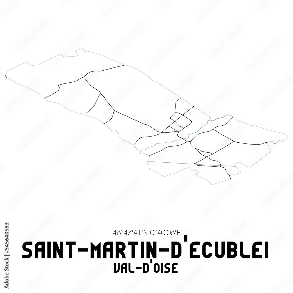 SAINT-MARTIN-D'ECUBLEI Val-d'Oise. Minimalistic street map with black and white lines.