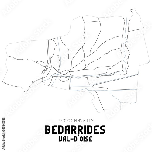 BEDARRIDES Val-d Oise. Minimalistic street map with black and white lines.