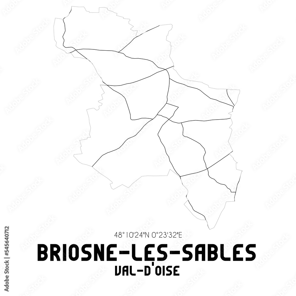 BRIOSNE-LES-SABLES Val-d'Oise. Minimalistic street map with black and white lines.
