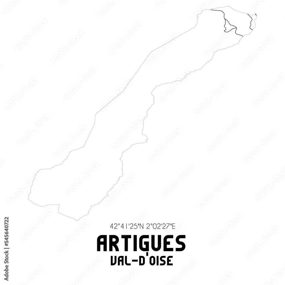 ARTIGUES Val-d'Oise. Minimalistic street map with black and white lines.
