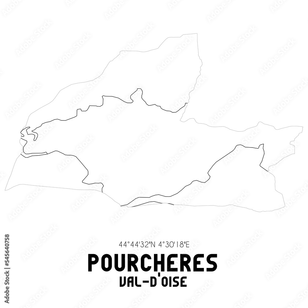 POURCHERES Val-d'Oise. Minimalistic street map with black and white lines.