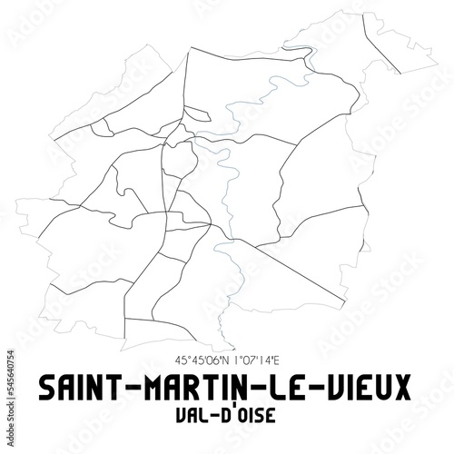 SAINT-MARTIN-LE-VIEUX Val-d'Oise. Minimalistic street map with black and white lines.