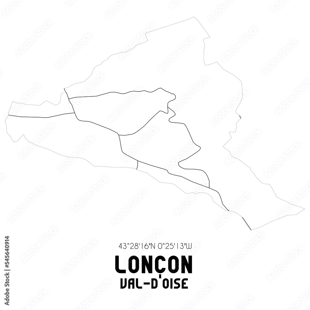 LONCON Val-d'Oise. Minimalistic street map with black and white lines.