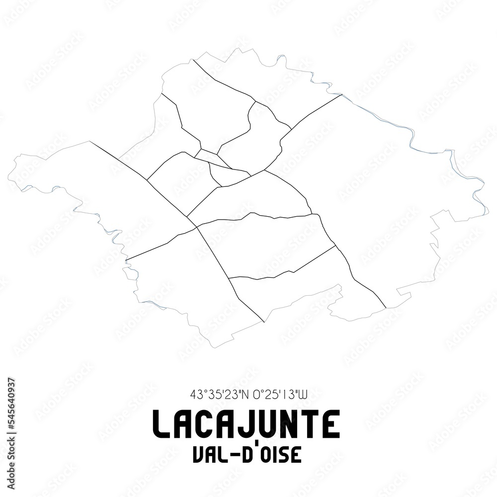 LACAJUNTE Val-d'Oise. Minimalistic street map with black and white lines. LACAJUNTE Val-d'Oise. Minimalistic street map with black and white lines.