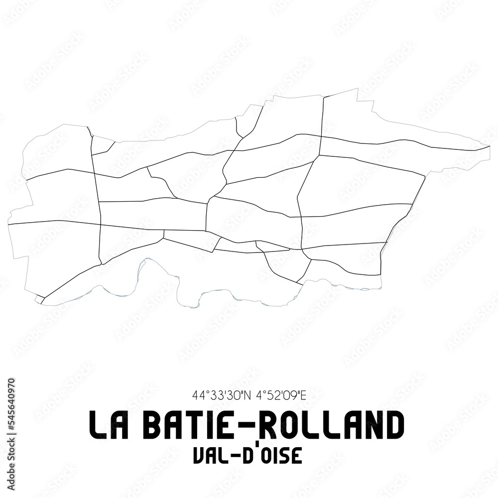 LA BATIE-ROLLAND Val-d'Oise. Minimalistic street map with black and white lines. LA BATIE-ROLLAND Val-d'Oise. Minimalistic street map with black and white lines.