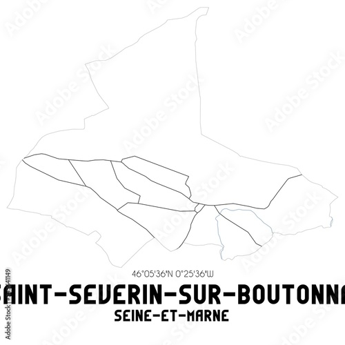 SAINT-SEVERIN-SUR-BOUTONNE Seine-et-Marne. Minimalistic street map with black and white lines.