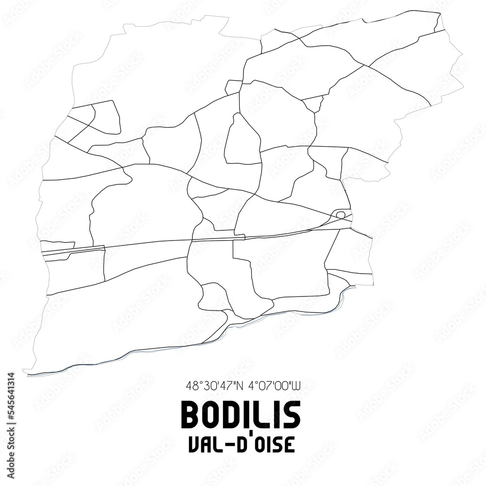 BODILIS Val-d'Oise. Minimalistic street map with black and white lines. BODILIS Val-d'Oise. Minimalistic street map with black and white lines.