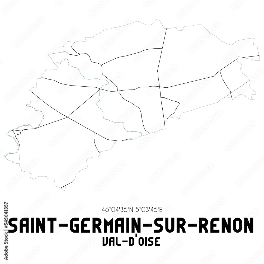 SAINT-GERMAIN-SUR-RENON Val-d'Oise. Minimalistic street map with black and white lines.