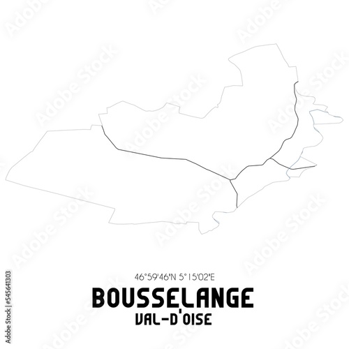 BOUSSELANGE Val-d'Oise. Minimalistic street map with black and white lines.