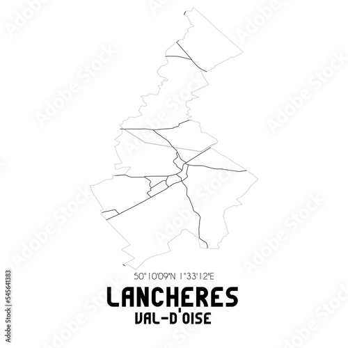 LANCHERES Val-d'Oise. Minimalistic street map with black and white lines.