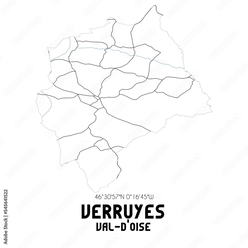 VERRUYES Val-d'Oise. Minimalistic street map with black and white lines.
