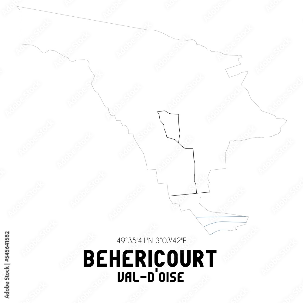 BEHERICOURT Val-d'Oise. Minimalistic street map with black and white lines.