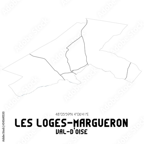 LES LOGES-MARGUERON Val-d'Oise. Minimalistic street map with black and white lines.