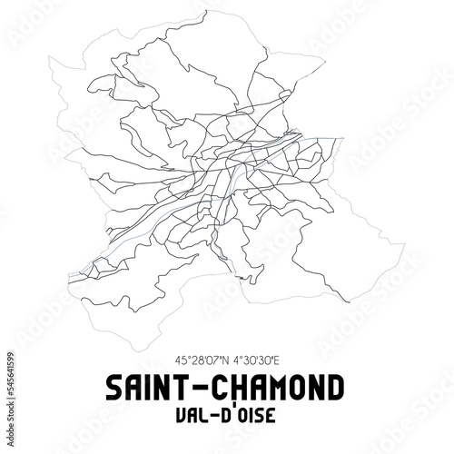 SAINT-CHAMOND Val-d'Oise. Minimalistic street map with black and white lines.