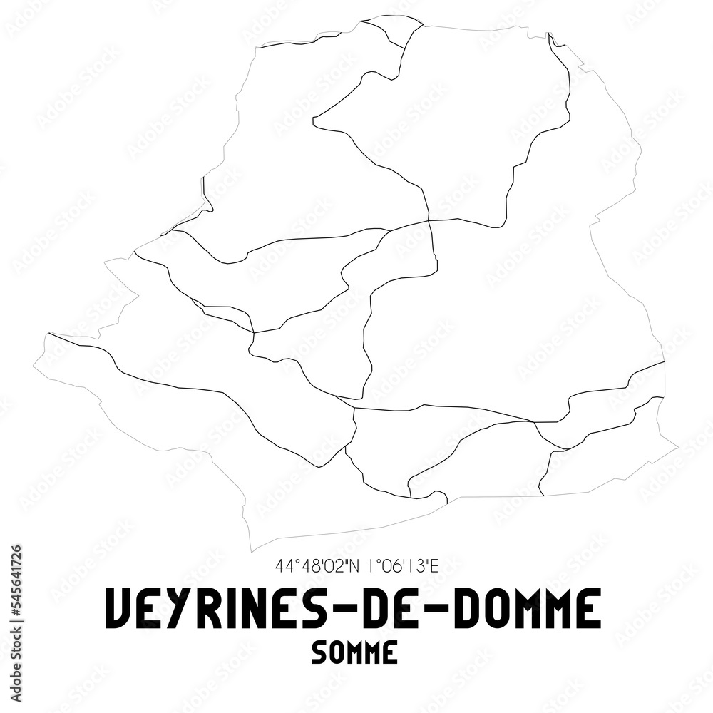 VEYRINES-DE-DOMME Somme. Minimalistic street map with black and white lines.
