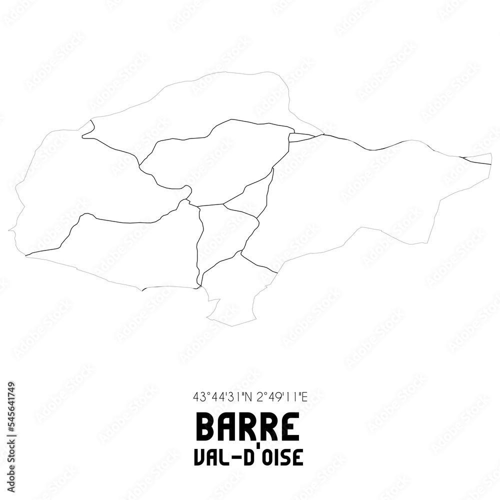 BARRE Val-d'Oise. Minimalistic street map with black and white lines.