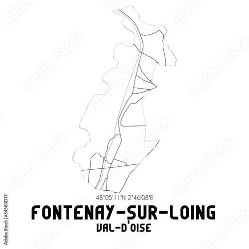 FONTENAY-SUR-LOING Val-d Oise. Minimalistic street map with black and white lines.