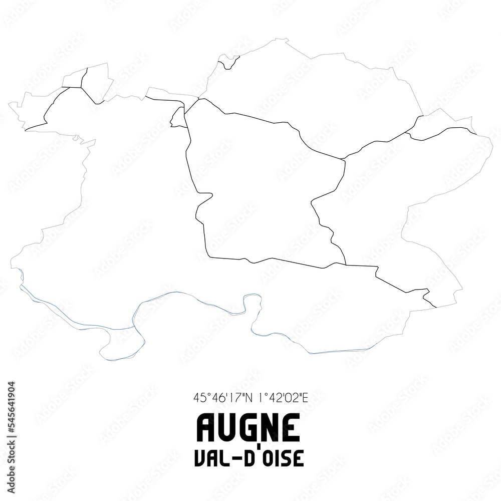 AUGNE Val-d'Oise. Minimalistic street map with black and white lines.
