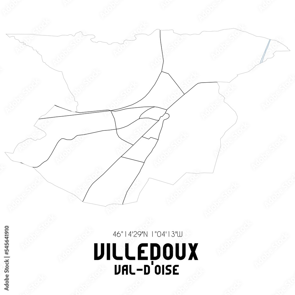 VILLEDOUX Val-d'Oise. Minimalistic street map with black and white lines. VILLEDOUX Val-d'Oise. Minimalistic street map with black and white lines.