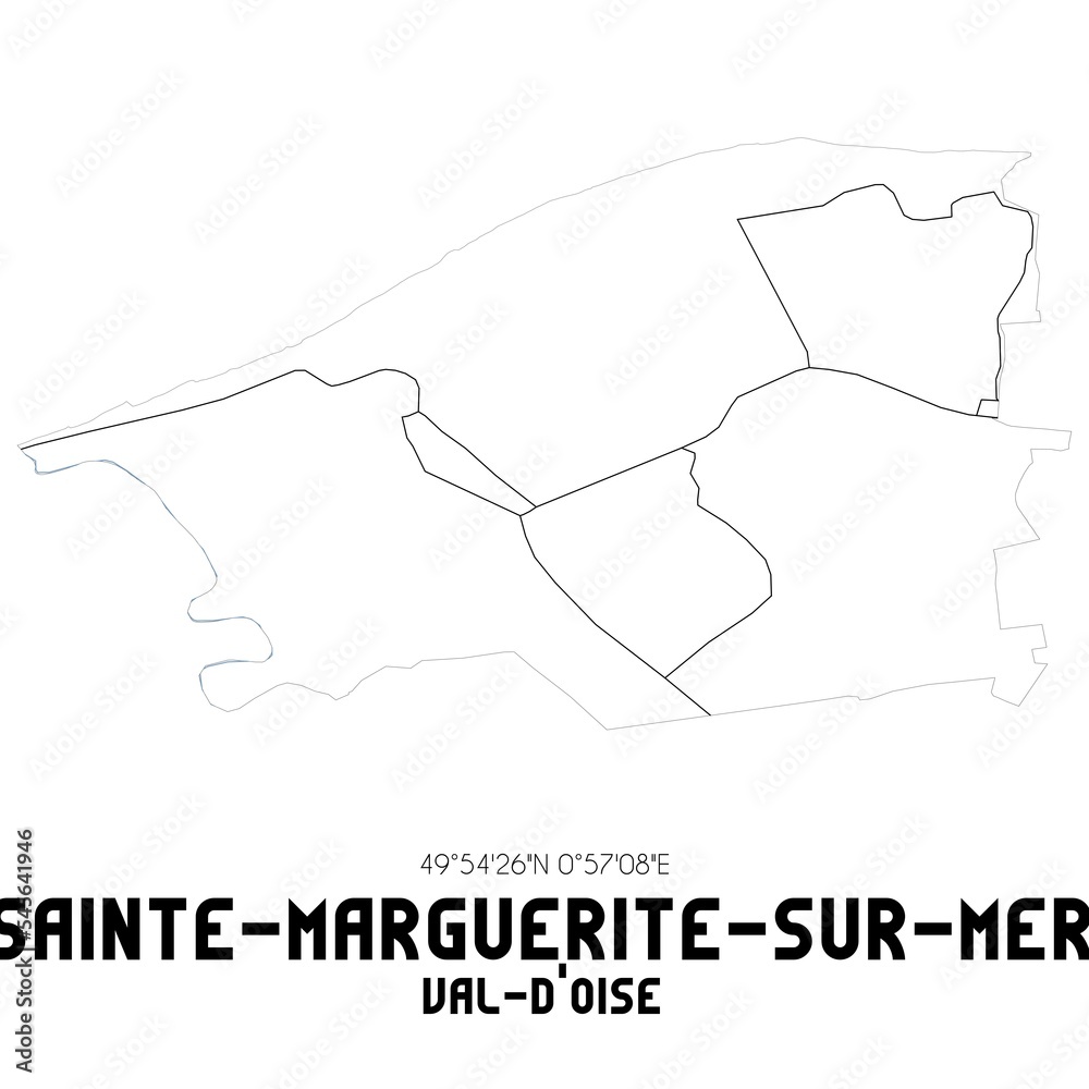 SAINTE-MARGUERITE-SUR-MER Val-d'Oise. Minimalistic street map with black and white lines. SAINTE-MARGUERITE-SUR-MER Val-d'Oise. Minimalistic street map with black and white lines.