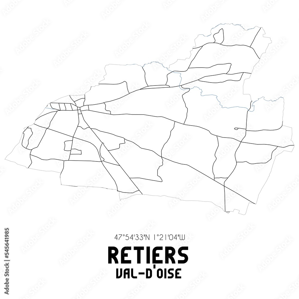 RETIERS Val-d'Oise. Minimalistic street map with black and white lines.
