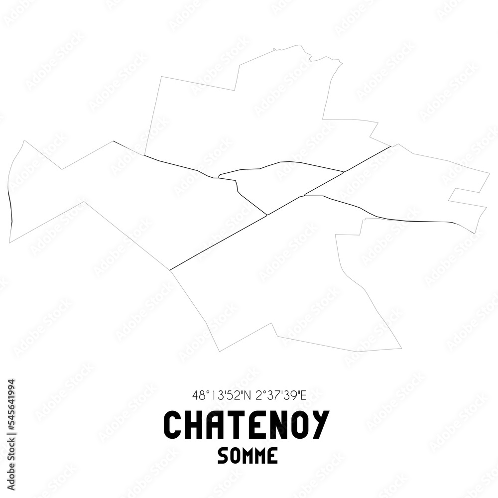 CHATENOY Somme. Minimalistic street map with black and white lines. CHATENOY Somme. Minimalistic street map with black and white lines.