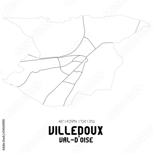 VILLEDOUX Val-d'Oise. Minimalistic street map with black and white lines.