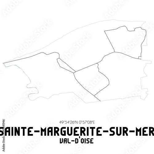 SAINTE-MARGUERITE-SUR-MER Val-d'Oise. Minimalistic street map with black and white lines.