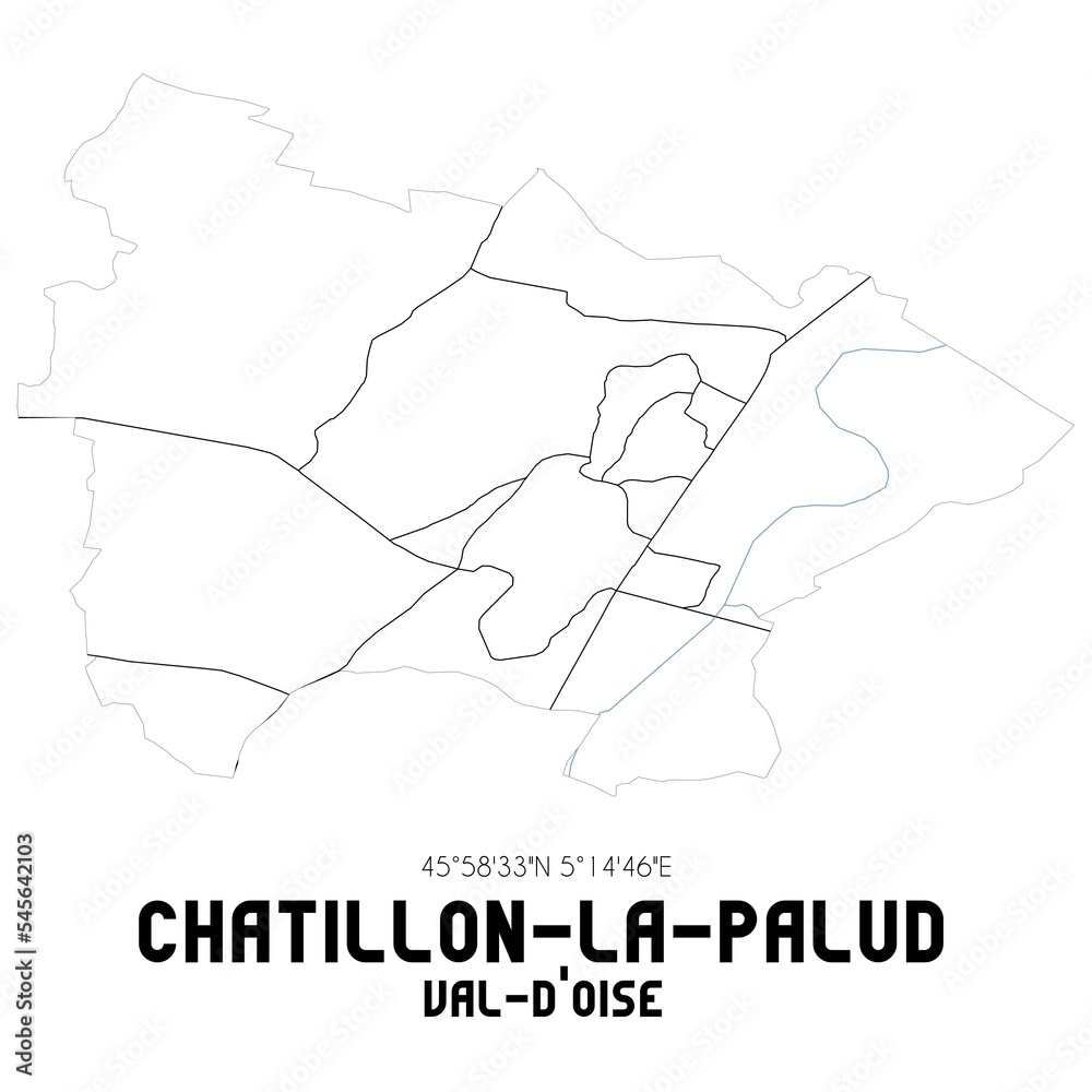 CHATILLON-LA-PALUD Val-d'Oise. Minimalistic street map with black and white lines.