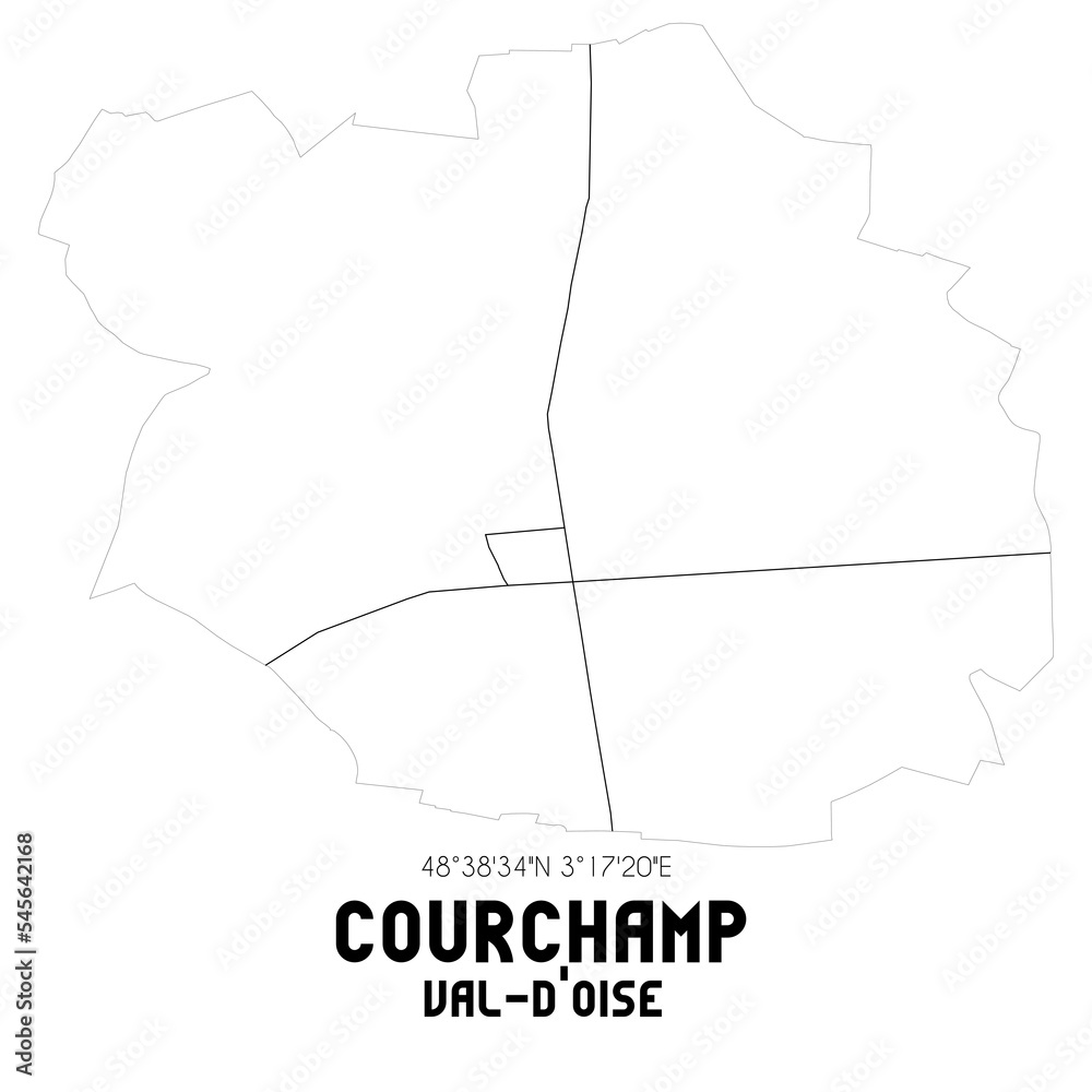 COURCHAMP Val-d'Oise. Minimalistic street map with black and white lines.