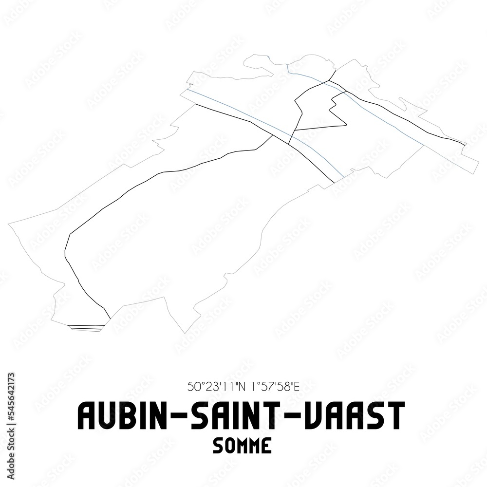AUBIN-SAINT-VAAST Somme. Minimalistic street map with black and white lines.