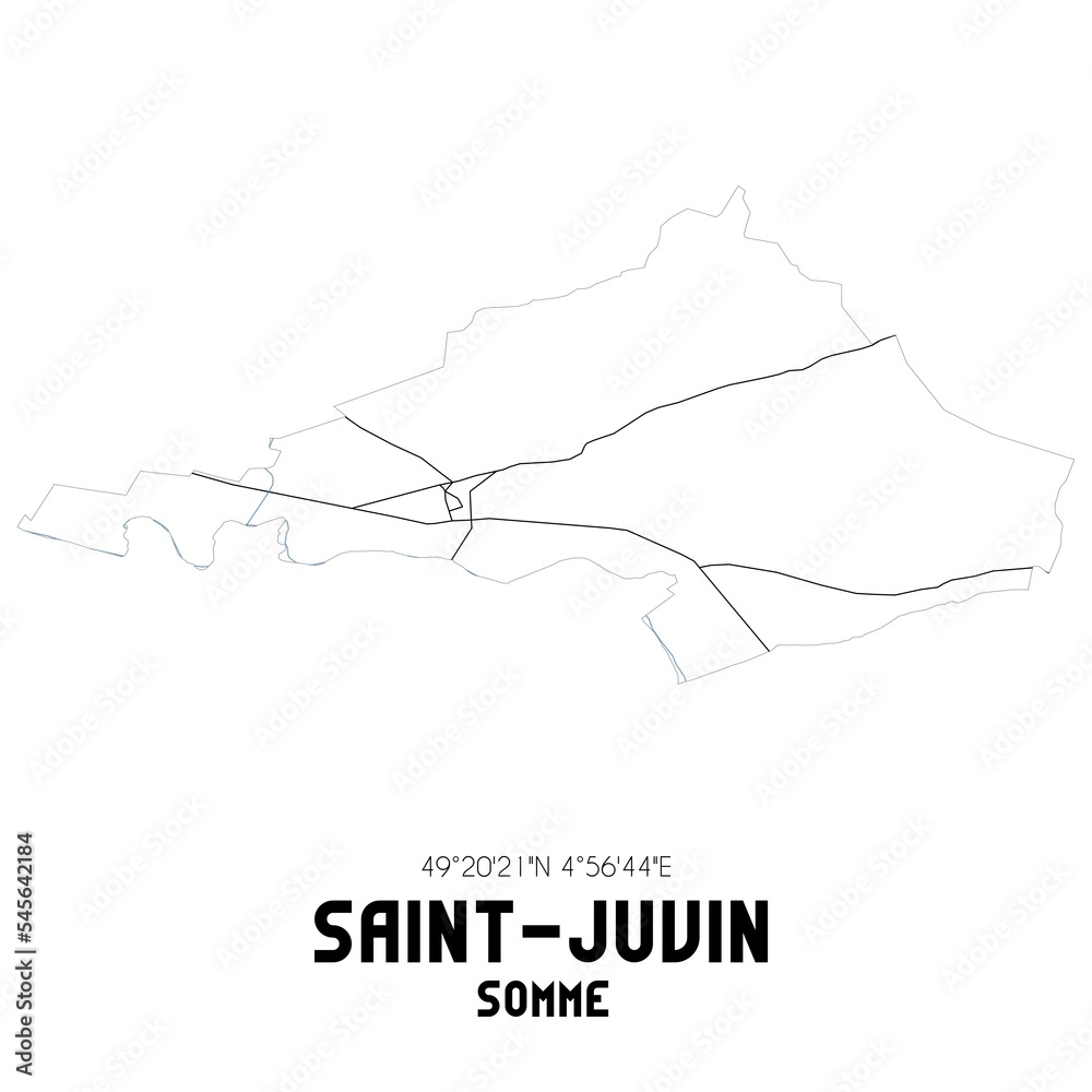 SAINT-JUVIN Somme. Minimalistic street map with black and white lines.