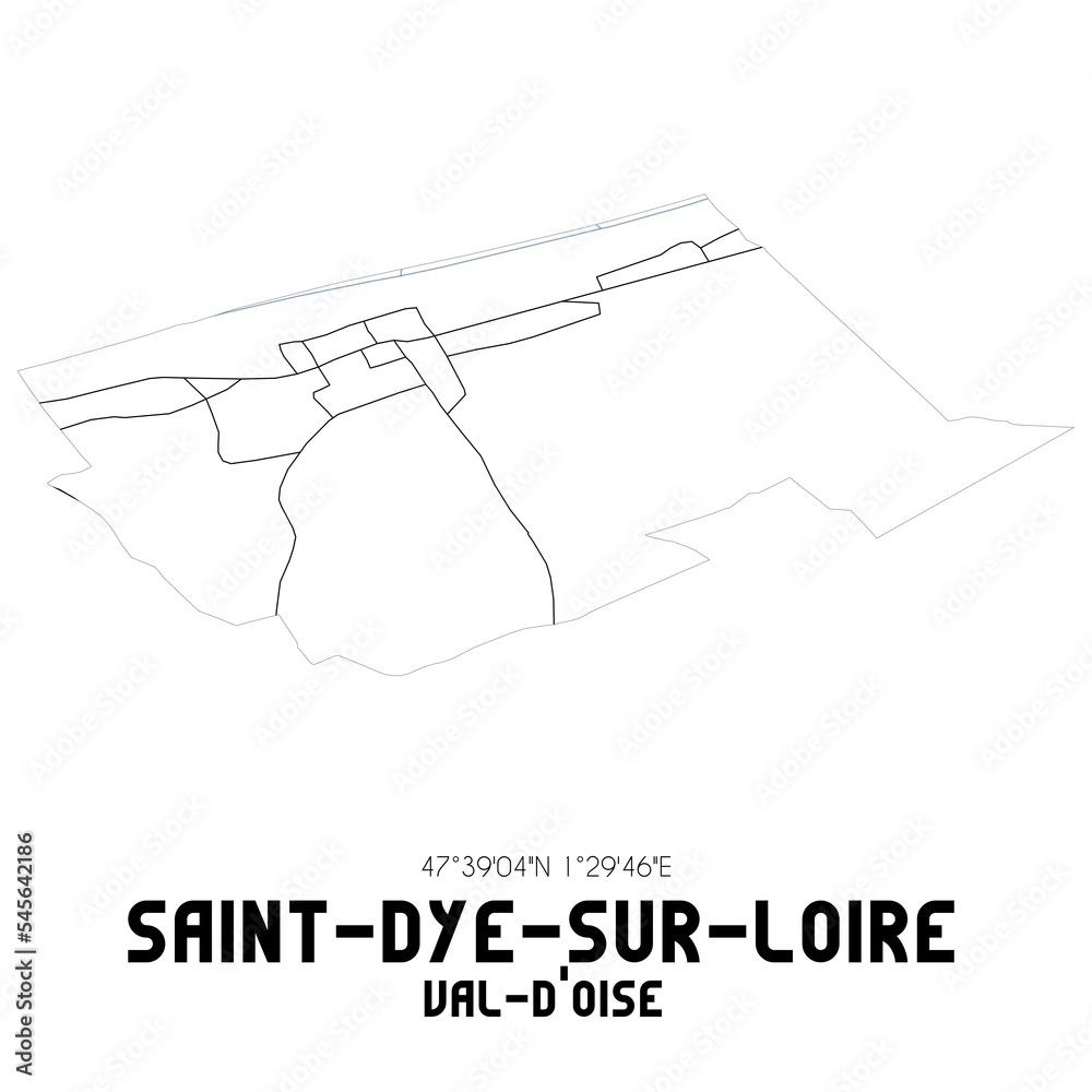 SAINT-DYE-SUR-LOIRE Val-d'Oise. Minimalistic street map with black and white lines.