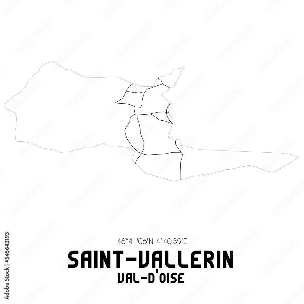 SAINT-VALLERIN Val-d'Oise. Minimalistic street map with black and white lines.