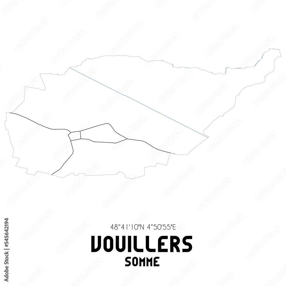 VOUILLERS Somme. Minimalistic street map with black and white lines.